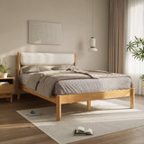 Upholstered Panels with Natural Rubber Wood Frame Platform Bed, Queen