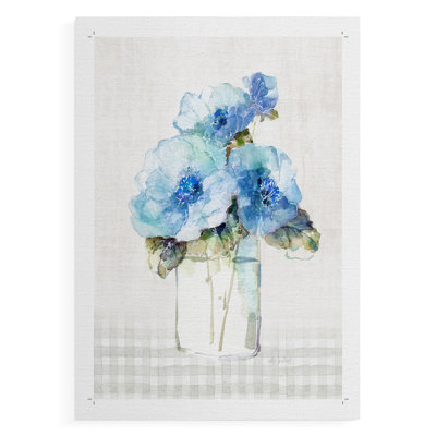 Gingham Blue Flowers II -Canvas Print Only - NOT FRAMED
