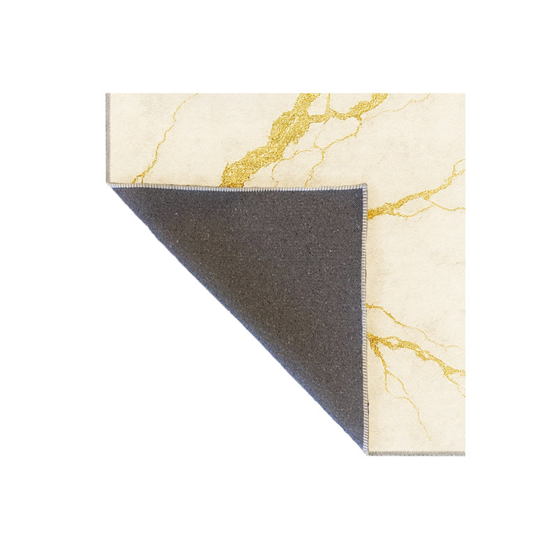 Tapis jaune tissé à motif abstrait lavable Mosso, 3'3" x 9'10"