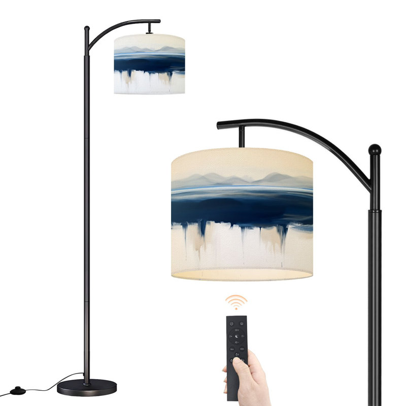 Lampe sur pied arc avec abat-jour réglable Abstrait bleu marin moderne thème de l'océan Bleu sur pied vagues de l'océan