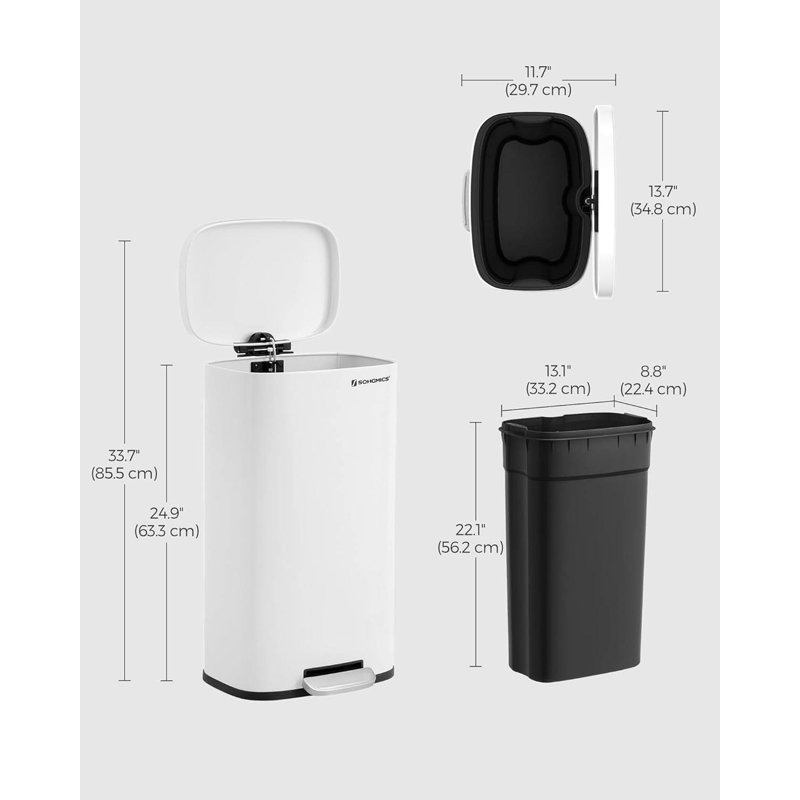 Stainless Steel Step On Kitchen Trash Can - 30L, White