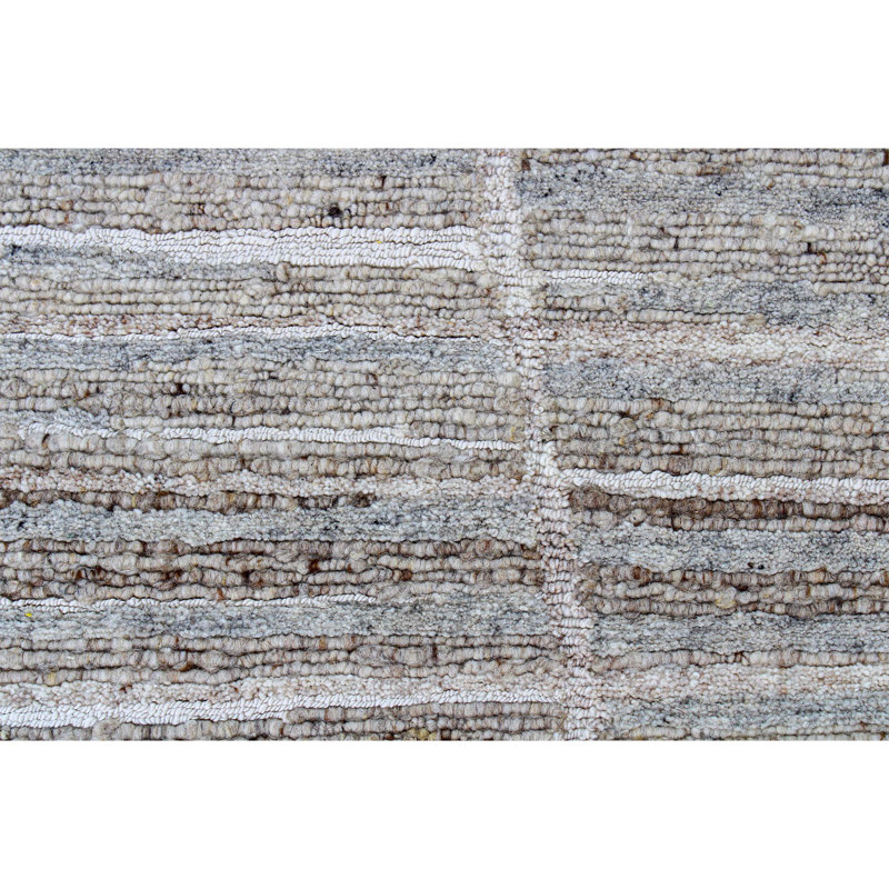 Tapis rectangulaire en laine noué à la main ivoire / gris / brun, Rectangle 8 pi x 10 pi