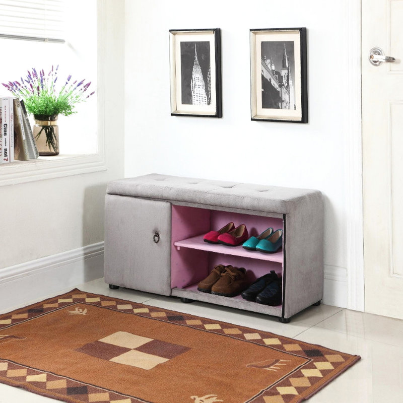 Banc de rangement pour chaussures de 18 po de hauteur, finition gris argenté et banc compartiment