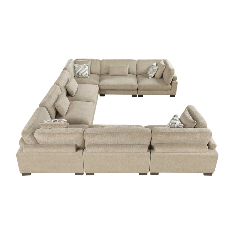 Canapé modulaire brun contemporain de 8 pièces avec grands coussins confortables et rembourrés en bois massif