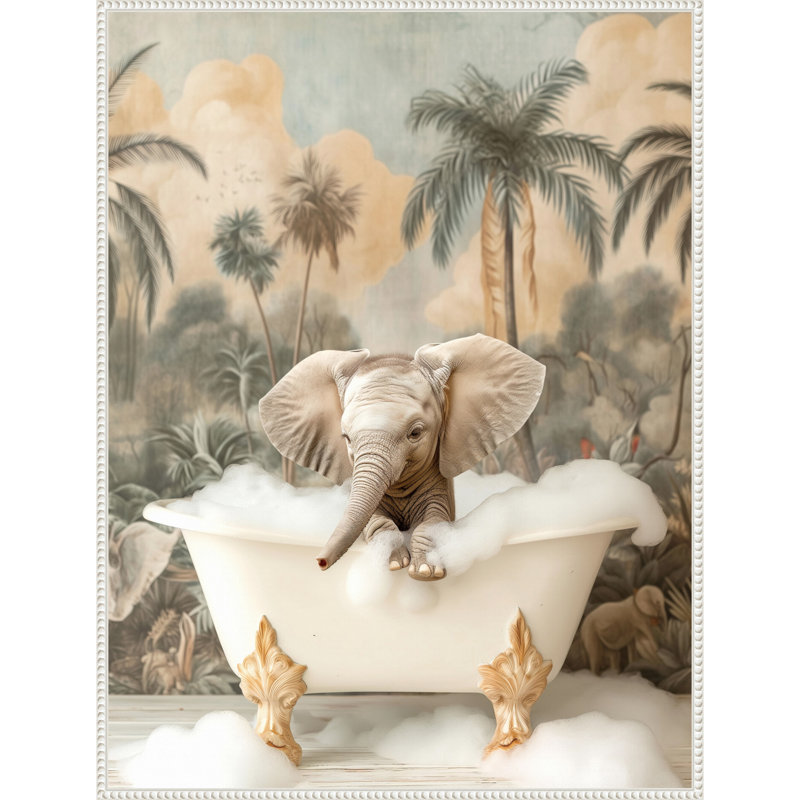 «Elephant Bubble Delight» par Hostetter, reproduction d'art sur toile encadrée, H 42 po x l 32 po