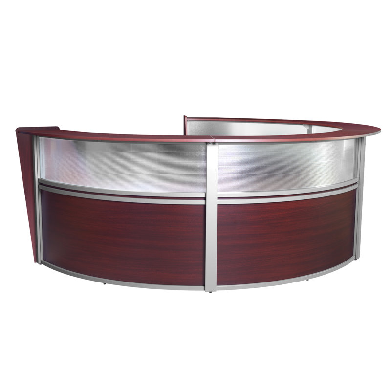 Poste de travail courbé Nahjai Marque Plexi, Acajou, H 45,5 po x l 72 po x P 32 po