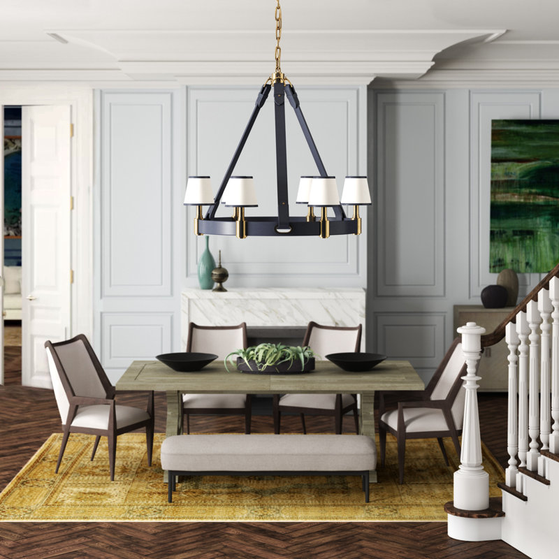 Ralph Lauren Riley 6 Light Medium Chandelier, Natural Brass/Navy