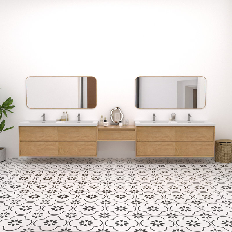 Mellani 150 Inch Floating Bathroom Vanity & Makeup Table Set