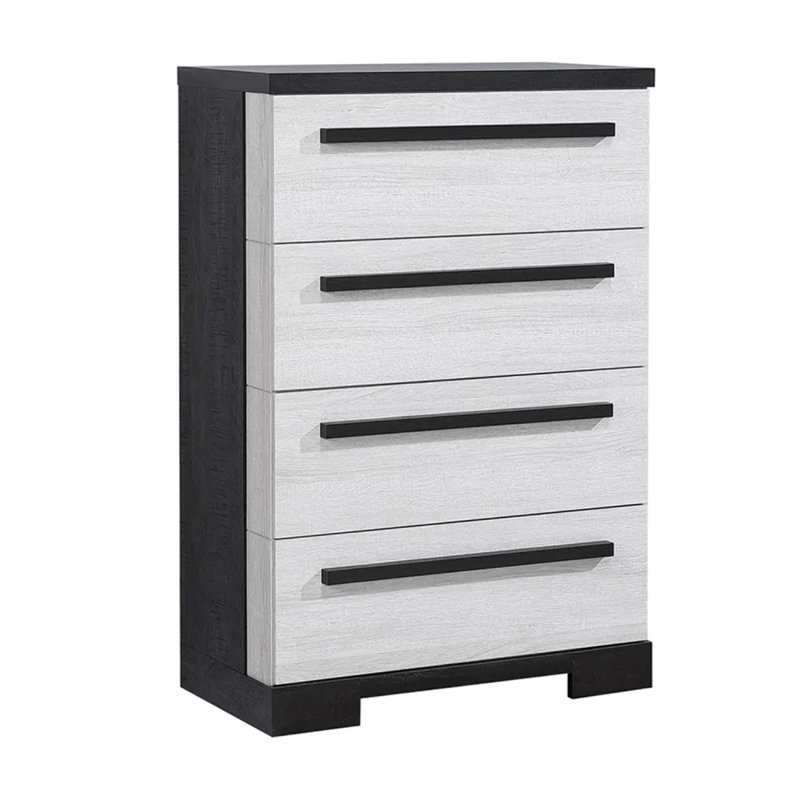 Commode haute à 4 tiroirs Ruthe, bois, Blanc craie / noir ébène