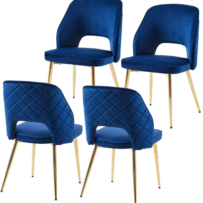 De 4 chaises de salle à manger en velours avec pieds en métal et garniture creuse captivante