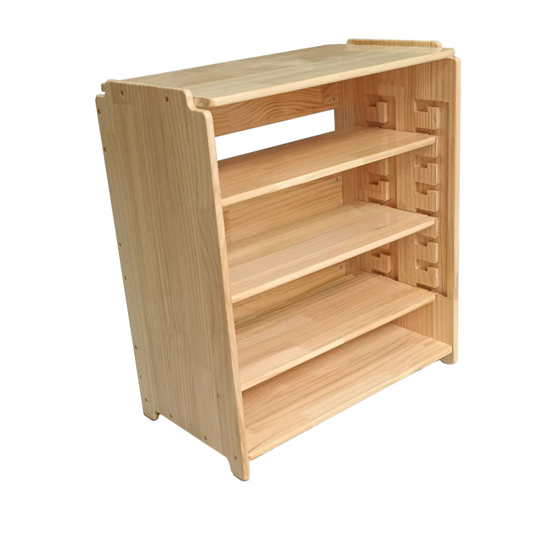 Organisateur de tablette réglable en bois - Support en pin multi-niveaux avec tablettes mobiles et assemblage sans outil, unité de rangement compacte pour la cuisine, le vestibule, le salon, le bureau