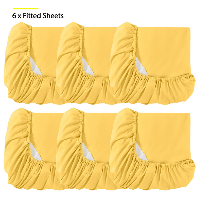 Ensemble de 6 draps-housses en microfibre brossée avec attaches intégrées, pour lit simple., Draps-housses pour lit simple