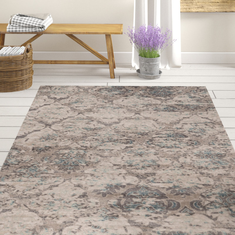 Felicia Geometric Gray and Beige Soft Low Pile Area Rug, Rectangle 5' x 7'6"