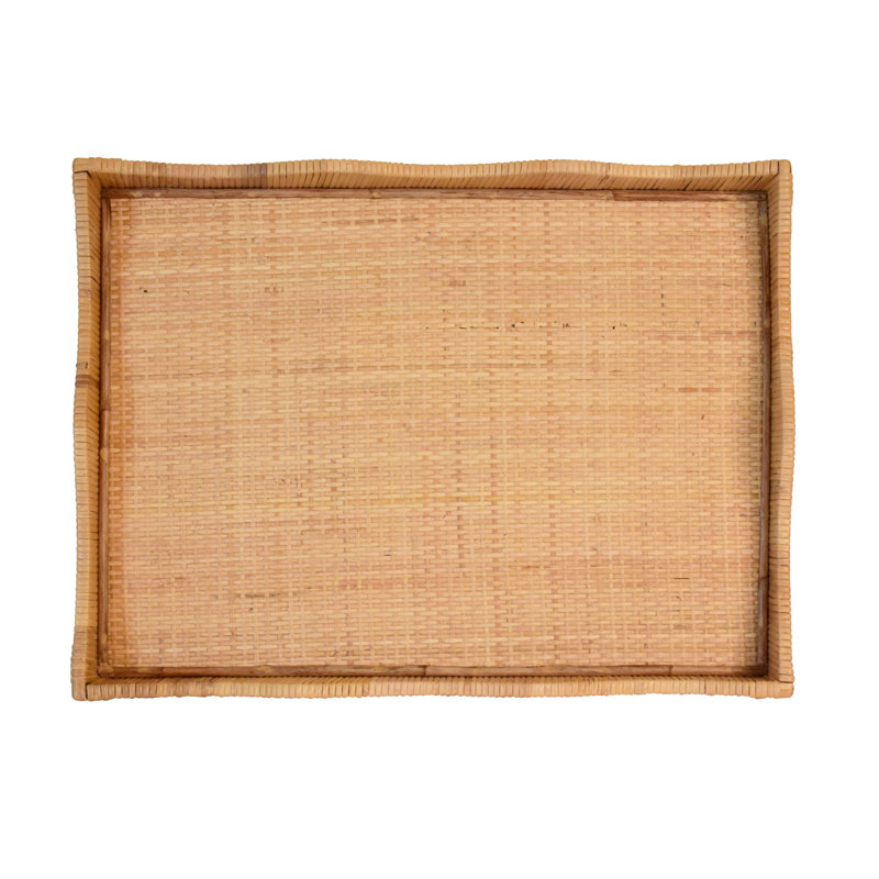 Wavey Rattan Decorative Tray, 2.75" H x 22" W x 16" D