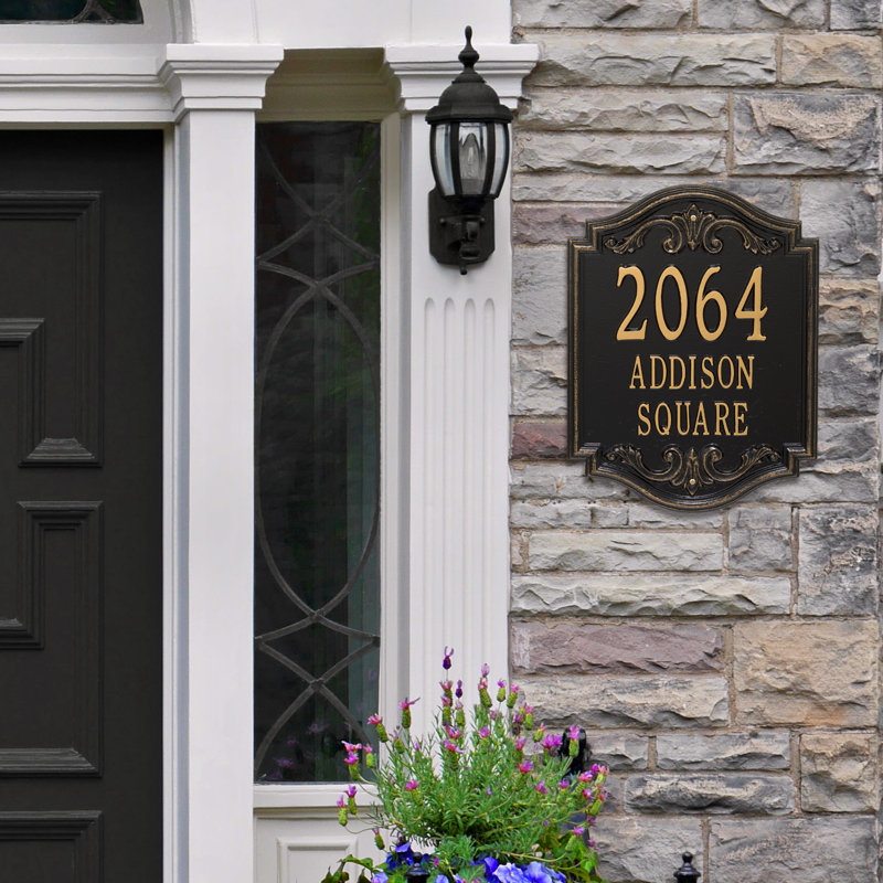 Signature Series 3-Line Wall Address Plaque, Black, Gold, Yes