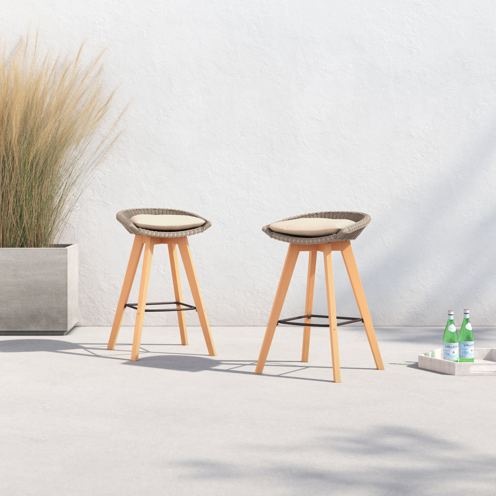 Leandra 32'' High-Density Polyethylene (HDPE) Wicker Outdoor Bar Stool with Cushion