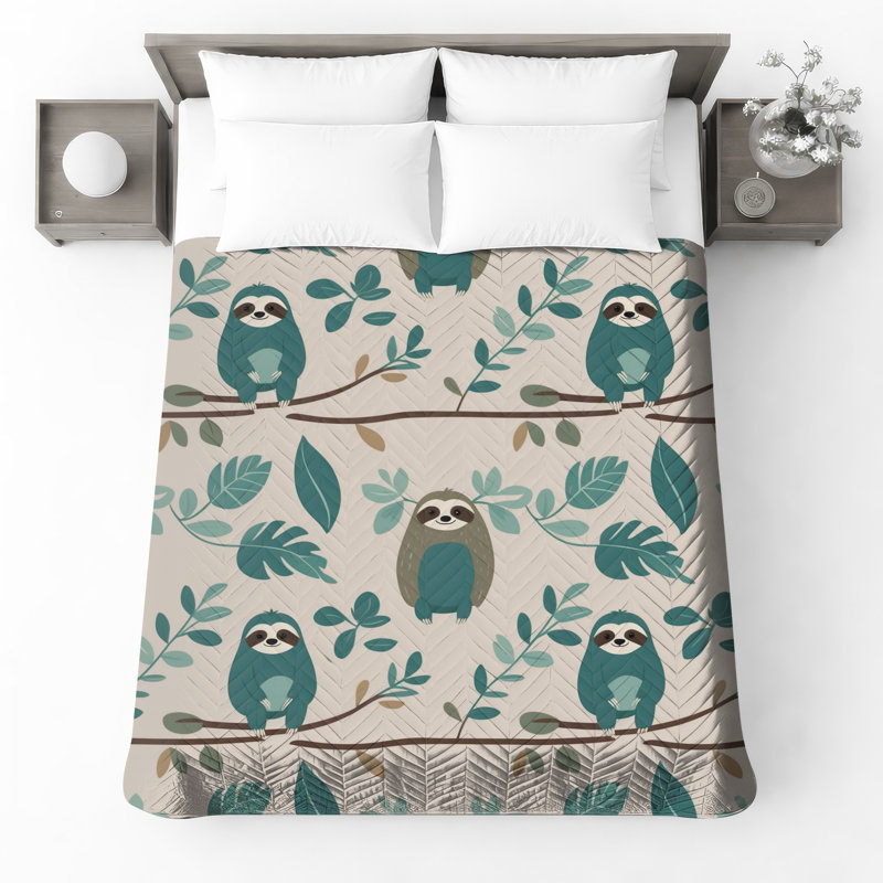 Sloths On Branches Bedding Sloth Bedspread Animals, Queen