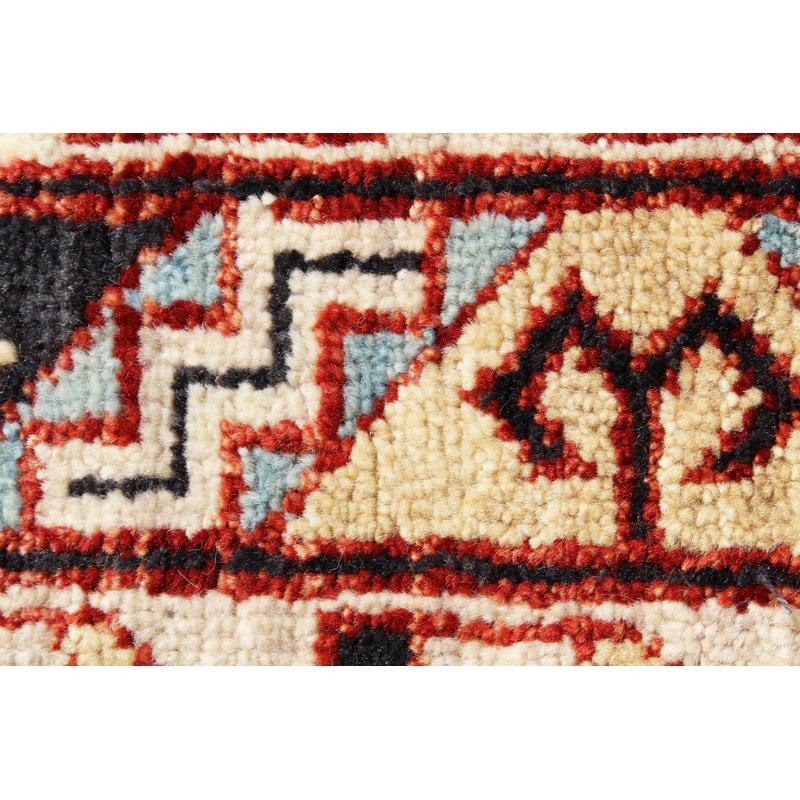 Tapis rouille et multicolore noué à la main à motif géométrique tribal avec des accents bleus, Rectangle 9 pi x 12 pi