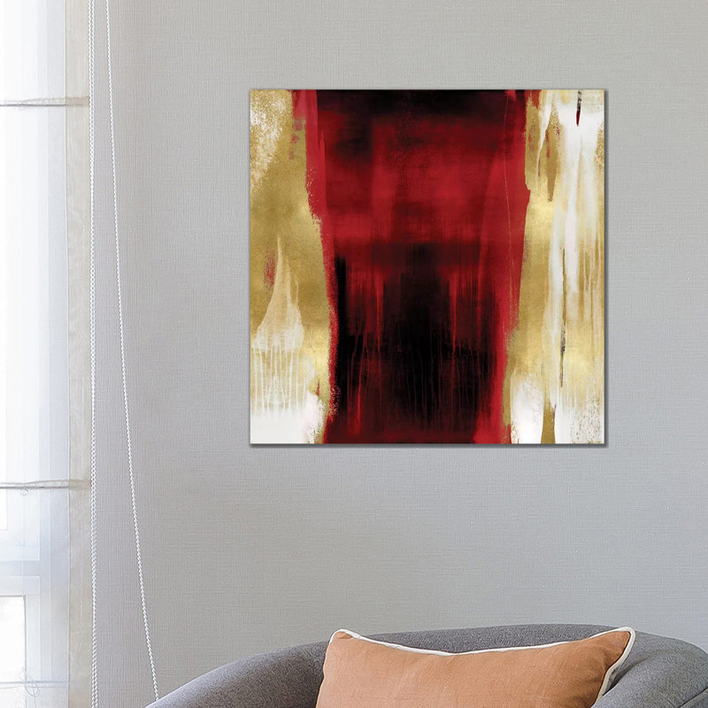 Free Fall Red With Gold II by Christine Wright - Wrapped Canvas Painting, 66.04 cm H x 66.04 cm W x 3.175 cm D