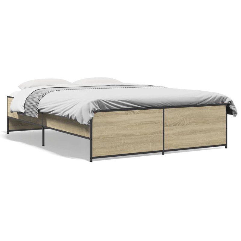 Bed Frame Engineered Wood And Metal, Sonoma Oak, Small Double (120 x 190 cm)