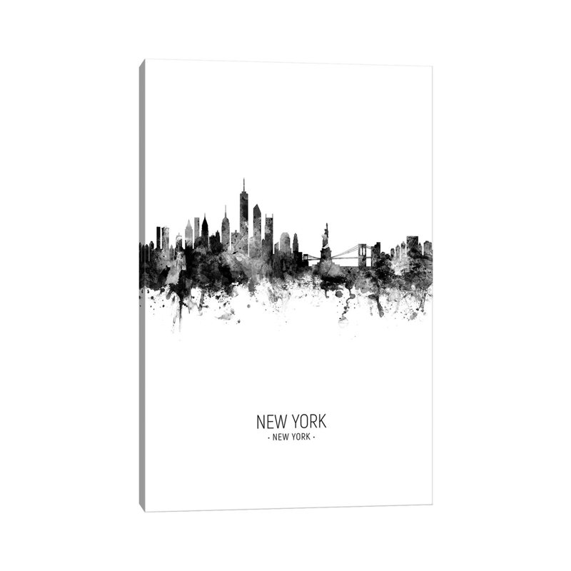 New York Skyline Portrait Black And White by Michael Tompsett - Wrapped Canvas Print, 20.32 cm H x 30.48 cm W