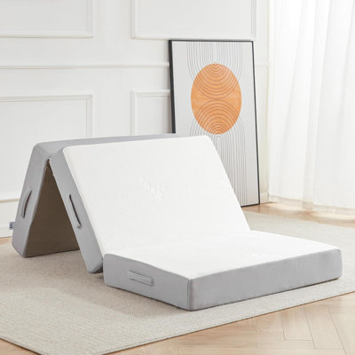 Folding Mattress, 6 Inch Memory Foam Tri-Fold Mattress With Breathable & Washable Rayon From Bamboo Fiber Fabric Cover, Foldable Floor Mattress Guest by Alwyn Home