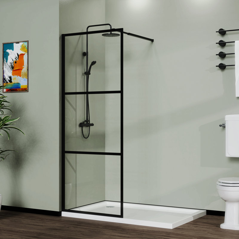 Pièce humide avec porte de douche et moustiquaire 34 po, 3 panneaux, noir