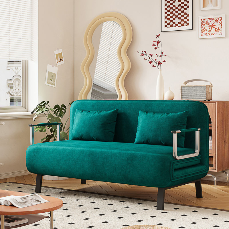 Canapé-lit convertible en velours avec dossier réglable, structure en acier robuste et méridienne confortable pour la maison et le bureau