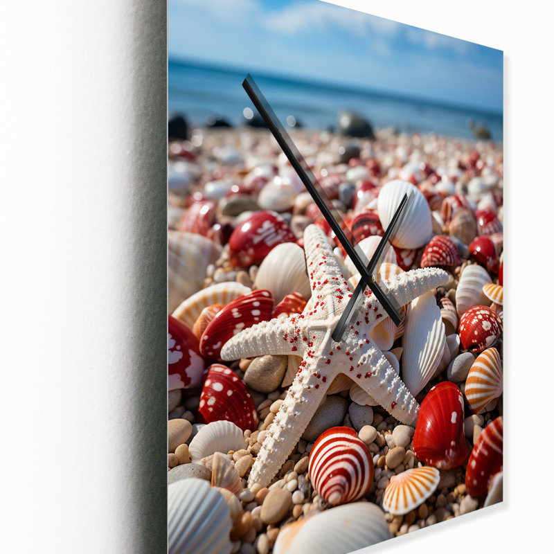 Horloge murale moderne Coastal Shells In The Beach II - Animaux, H 40 po x l 30 po x P 1 po