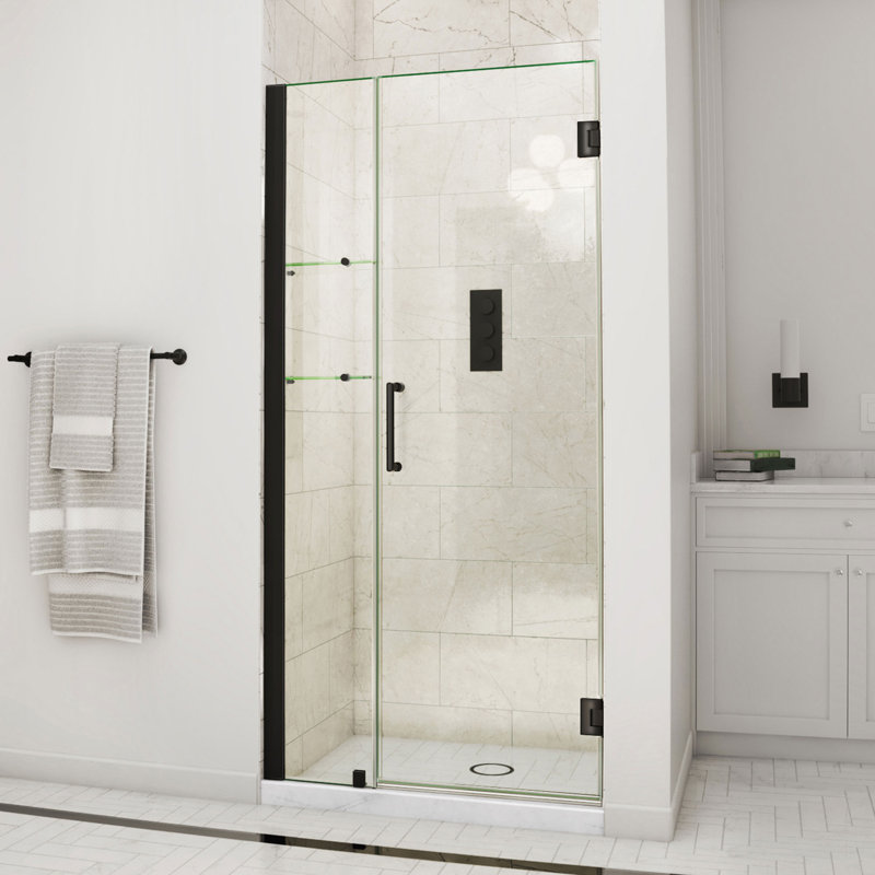 Porte de douche sans cadre et panneau fixe avec technologie ClearMax ™ de l 40 po x H 72 po Unidoor, Noir mat