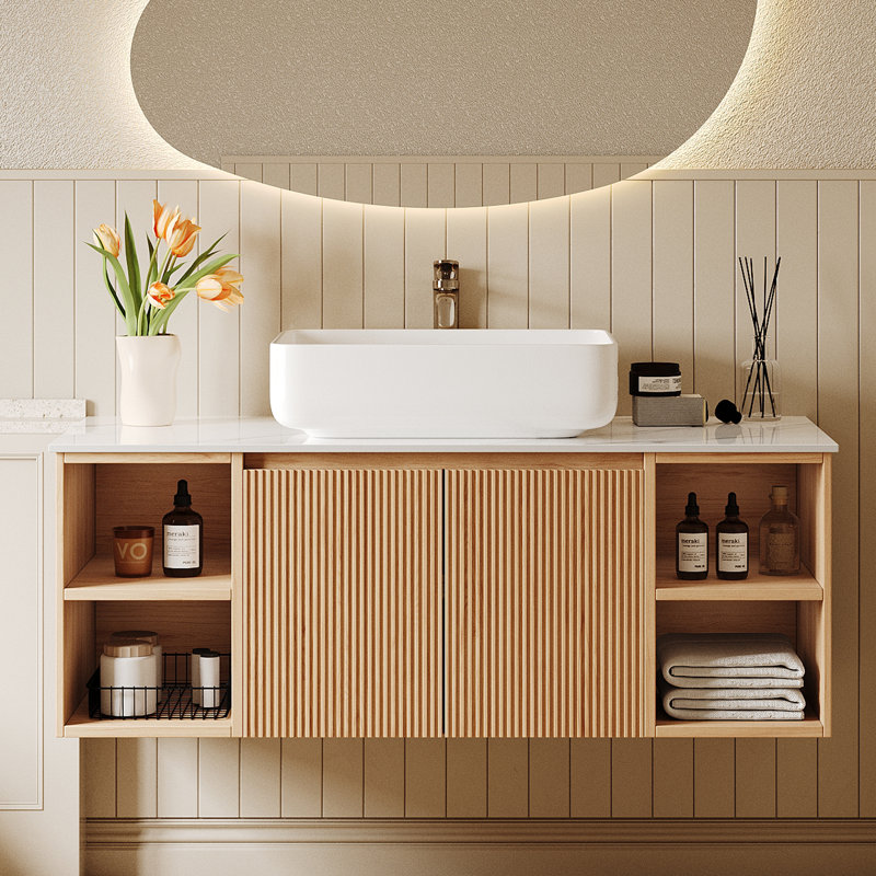 48" Brown Modern Single Bathroom Vanity With Ceramic Basin