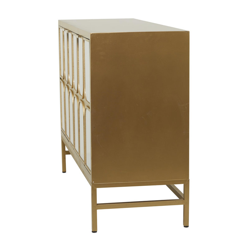 Wooden 1 Shelf and 3 Doors Room Cabinet with Mirrored Front, Gold