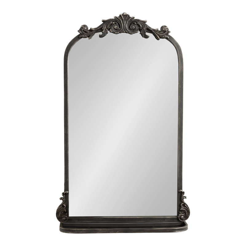 Stride Metal Arch Mirror with Shelves, Black, 25" x 16"