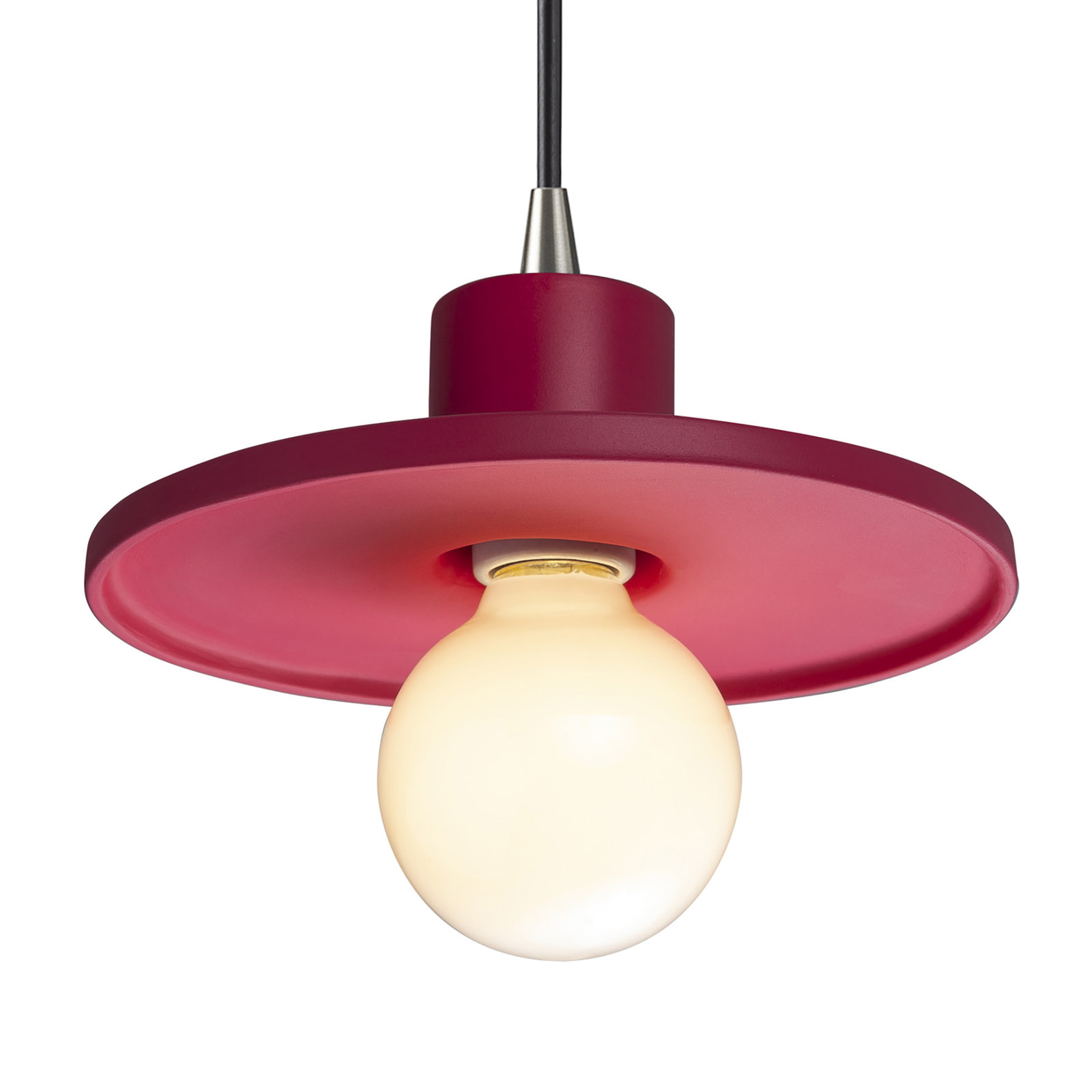 Marlena Single Pendant, Cerise, Brushed Nickel