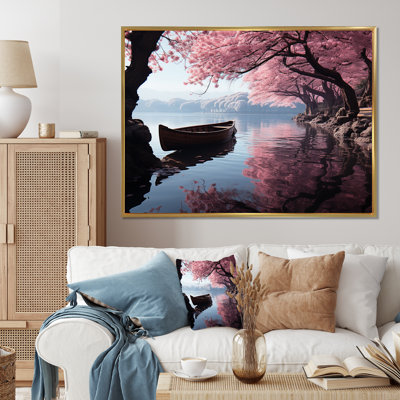 Japon Art Cherry Blossom Pink Lake - Japanese Wall Art Living Room