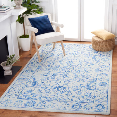 Tapis bleu / beige en laine touffeté à la main Maniscalco
