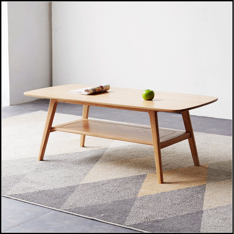 Table basse en bois massif avec tablette de rangement, facile à monter, chêne naturel, idéale pour le travail et les études à domicile, 80 x 50 x 44 cm