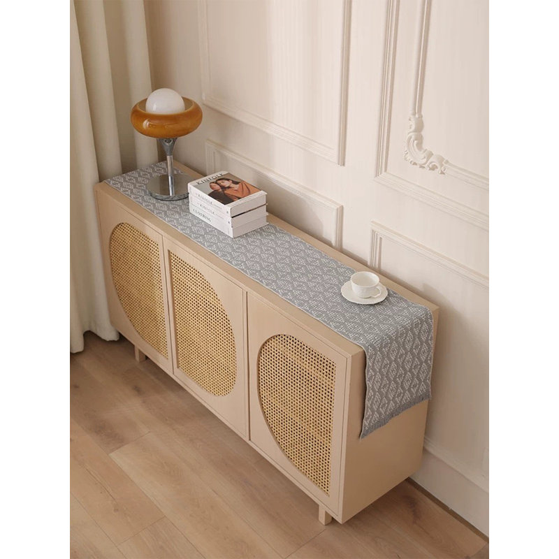 Chemin de table géométrique tissé à losanges moderne avec frange l 14 po x L 72 po, Gris