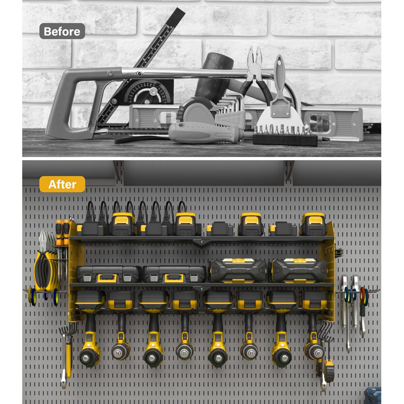 Pegboard Power Tool Organizer With Charging Station - Large Storage And 8 Outlet Power Strip