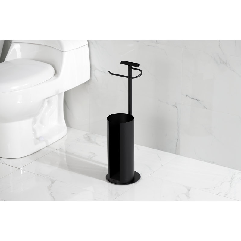 Porte-papier hygiénique sur pied avec rangement pour rouleau et support pour téléphone, Noir mat
