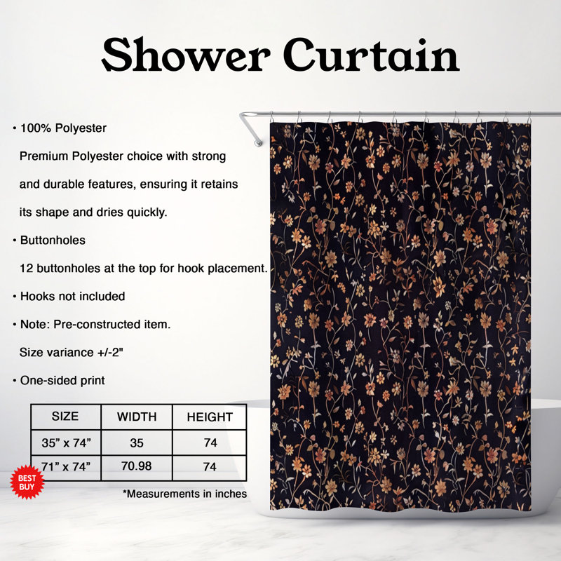 Rideau de douche Gothic Jasmine - Premium, H 74 po x l 71 po