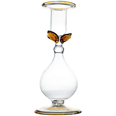 Bougeoir transparent La BoHeme, avec feuilles roses