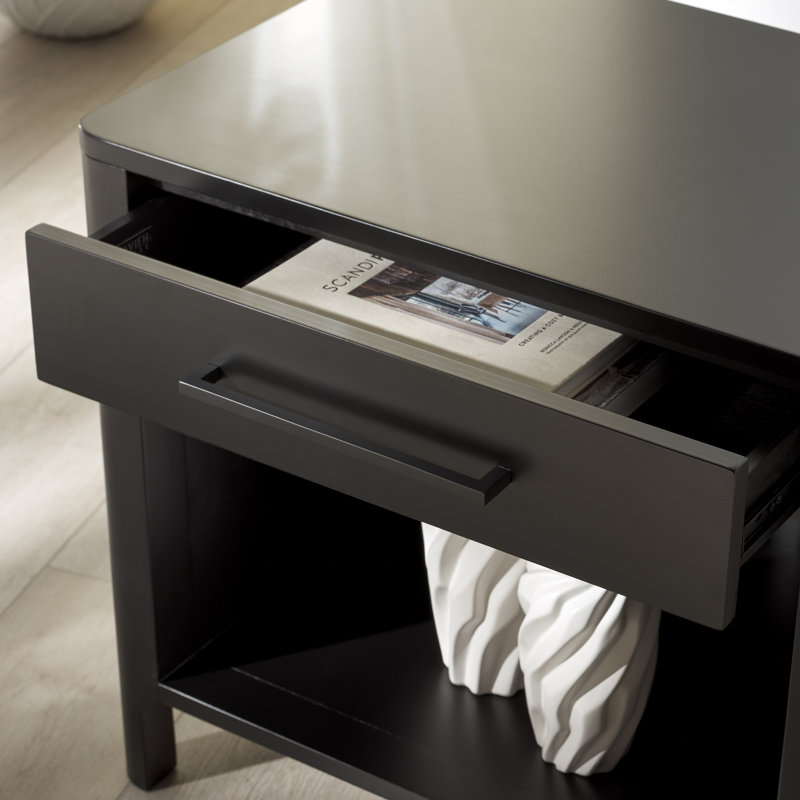 Abbiava 1 Drawer Wood Nightstand, Black