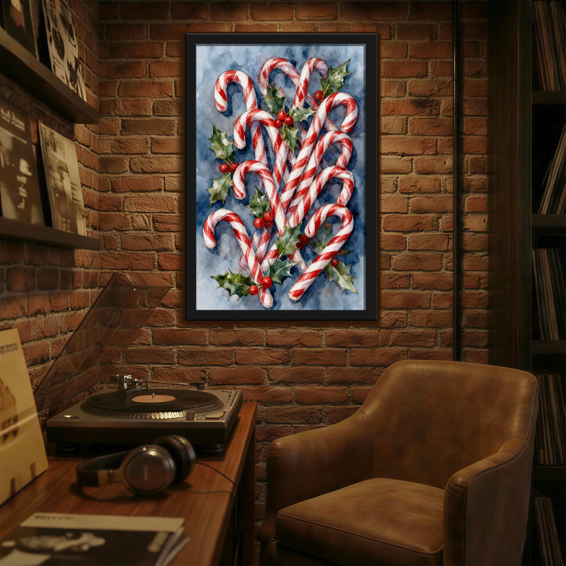 Motif de cannes de Noël et de baies de houx de Noël, H 24 po x l 16 po