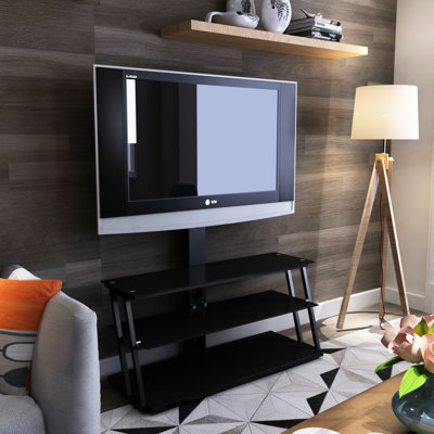 Meuble télé pivotant en verre trempé noir pour téléviseurs de 32 à 65 pouces et téléviseurs à hauteur réglable