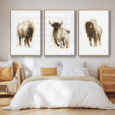 Rustic Bison I, ensemble de 3 toiles encadrées sur toile