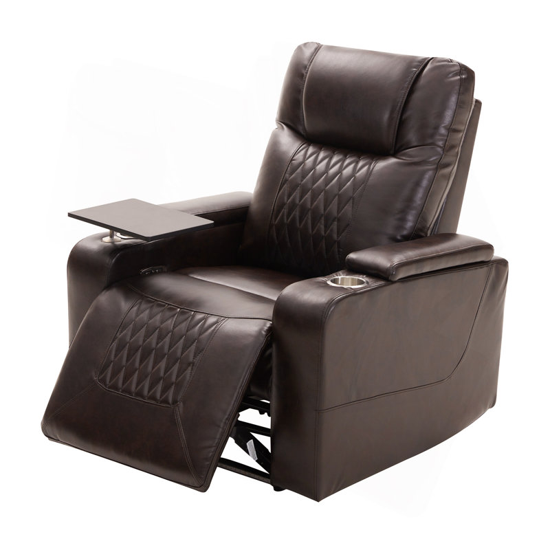 Fauteuil inclinable Power Motion avec port de charge USB et rangement à bras cachés, 2 porte-gobelets pratiques et plateau pivotant à 360 °, brun