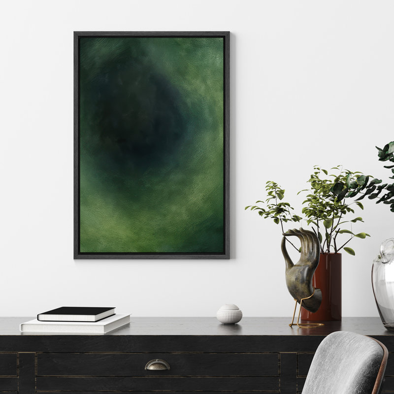 Art mural encadré, impression abstraite vert foncé pour la décoration du salon, H 24 po x l 16 po, Cadre flottant, Noir