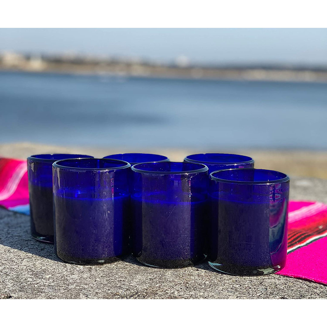 Zaliki Hand Blown Mexican Pure Cobalt 10 oz. Tumbler Glasses (Set of 6) Rosecliff Heights