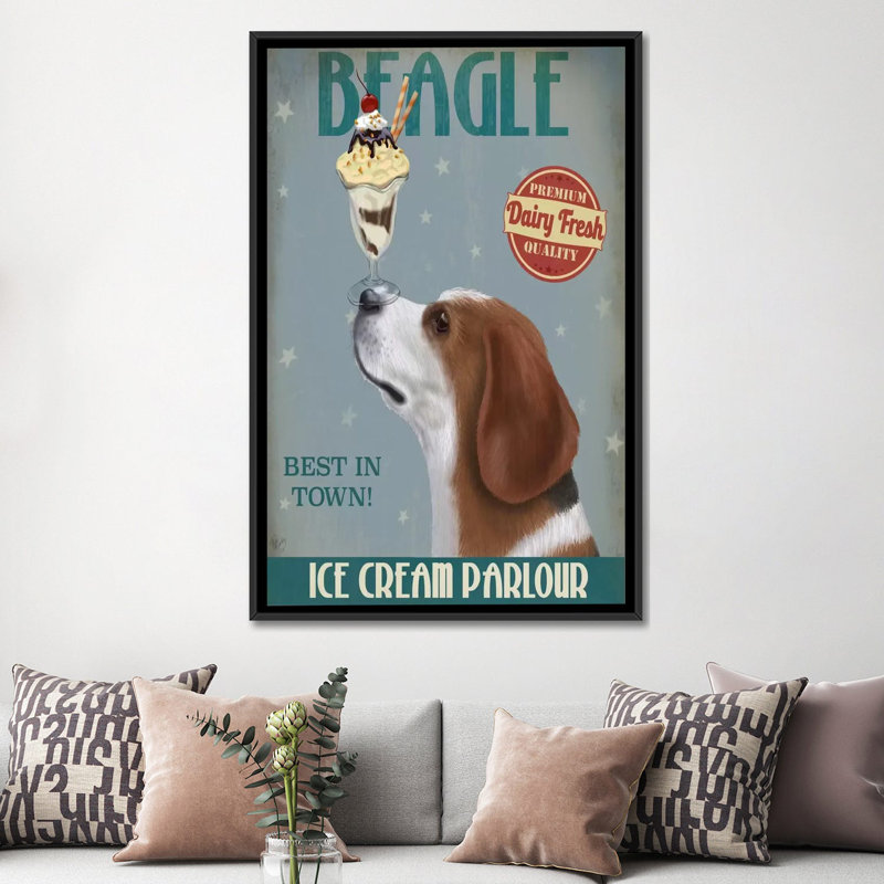 « beagle ice crème », reproduction d’impression sur toile tendue Fab Funky, H 60 po x l 40po x P 1,5 po, Pas de tapis